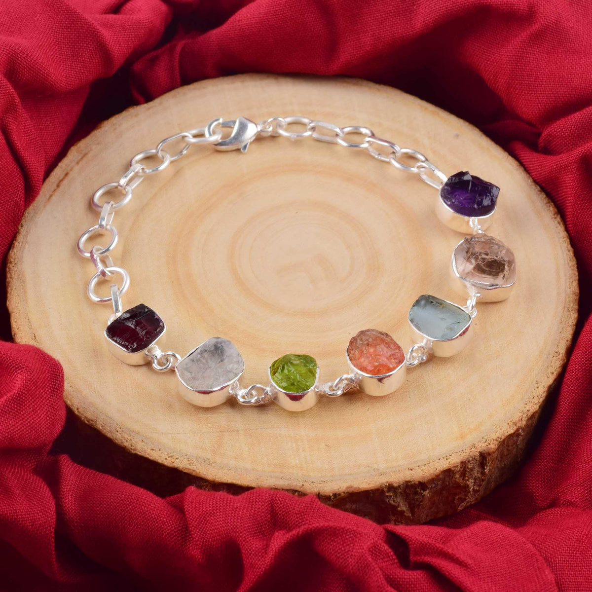 MANILATA Natural Multi Stone 7 Chakra Bracelet Spiritual Protection, Adjustable link Bracelet, Healing Crystals, Birthday, Gift for Her, Gemstone Jewelry 8 inch AAA+ Quality