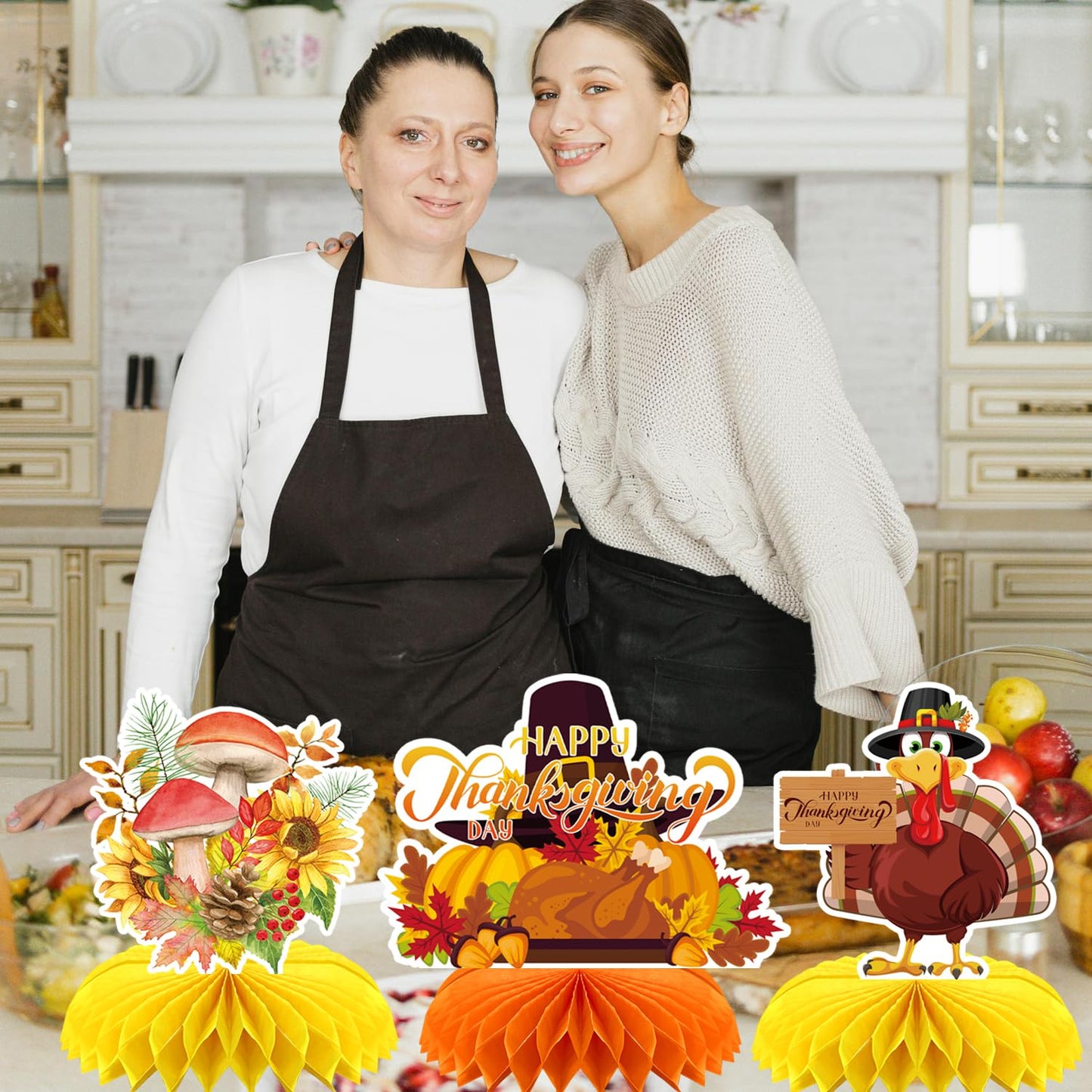Thanksgiving Decorations, 9 Pack Thanksgiving Table Decorations, Honeycomb Fall Table Centerpieces for Thanksgiving Party, Harvest Themed Décor with Pumpkin, Turkey, Squirrel, Truck, Mushroom