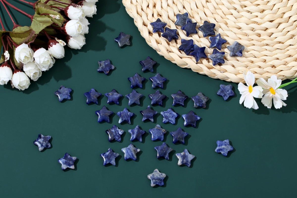 QINJIEJIE 20 PCS Blue Sodalite Star Crystals Healing Stones Mini Crystal Cute Polished Pocket Stone Thumb Star Gemstones Set Bulk Wholesale Reiki Energy Balancing Star Crystal Gifts for Women