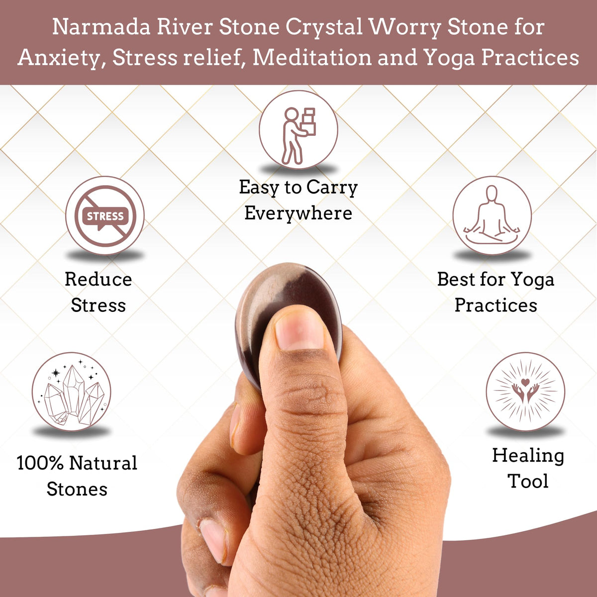 Anaya Agate Narmada Shiva Lingam Worry Stones Certified Crystal Thumb Worry Stone for Anguish Relaxing & Soothing Balance Stones for Meditation Stress Relief Crystals and Healing Stones for Men Women
