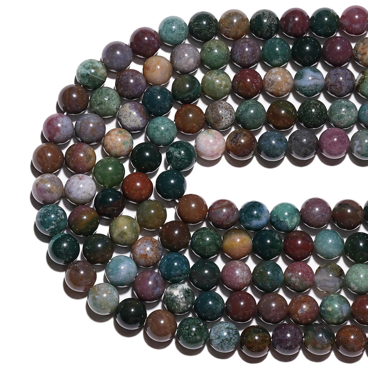 10mm Natural Indian Agate Gemstone Beads Polished Round Smooth Stone Beads for Bracelets Jewelry Making 15inch Loose Beads