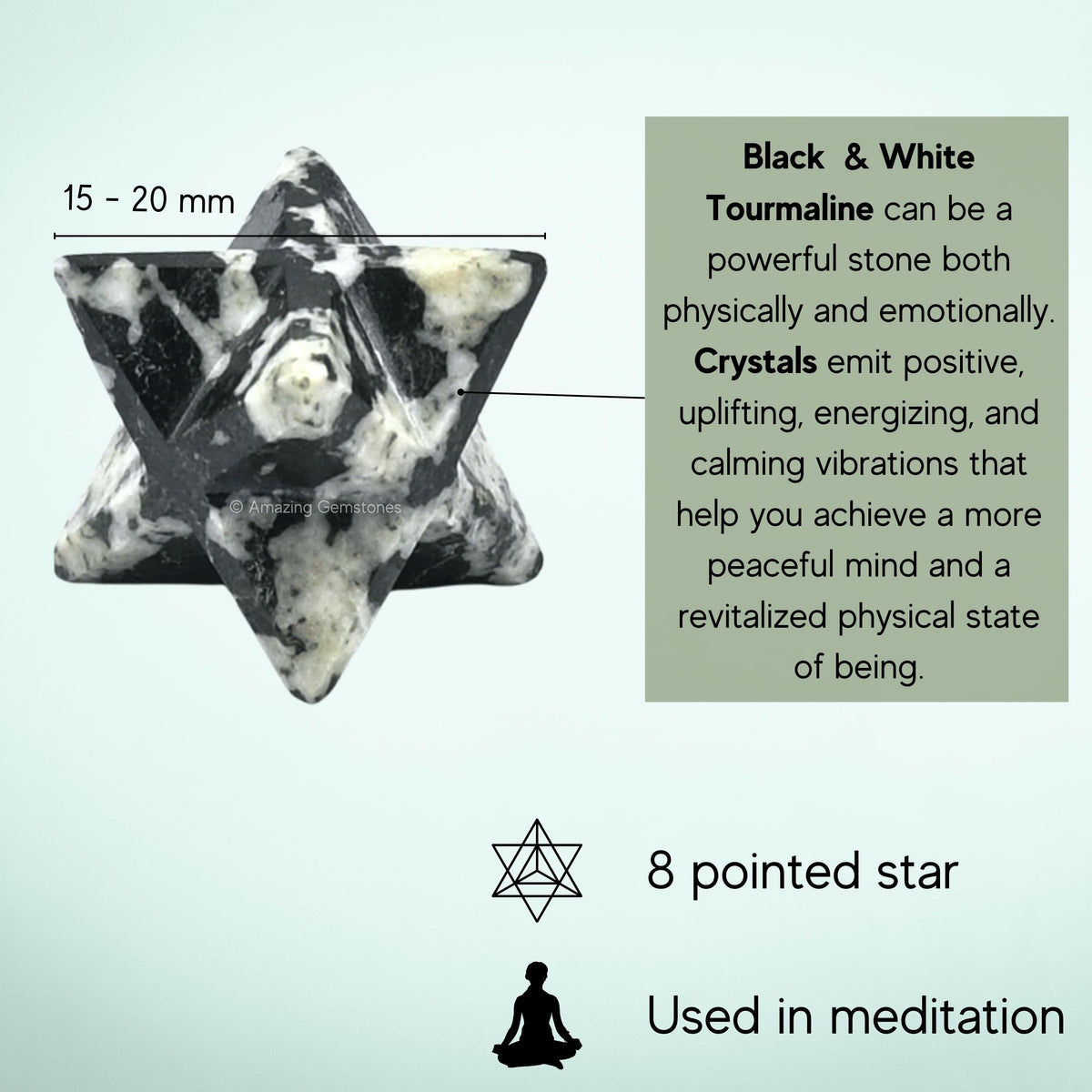 Amazing Gemstone Black & White Tourmaline - 0.75 Inches Metaphysical Merkaba Star for Meditation - Energetic Tetrahedron Crystal and Healing Stones for Spiritual Growth and Healing (15-20mm)