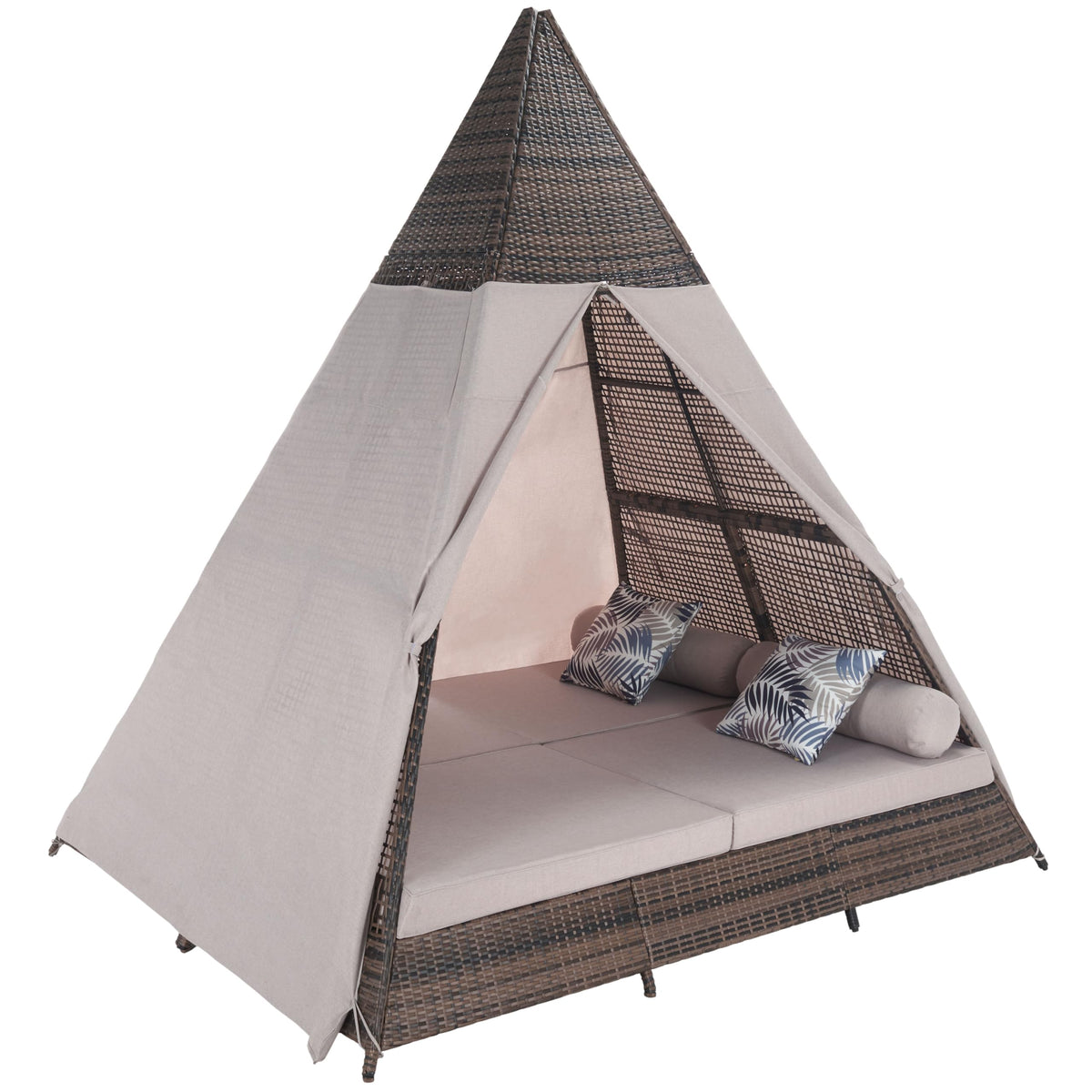 SAFAVIEH Outdoor Patio Furniture Collection – Bongo Grey & Light Grey Wicker Outdoor Daybed with Canopy, Modern Pyramid Design (PAT7736B)