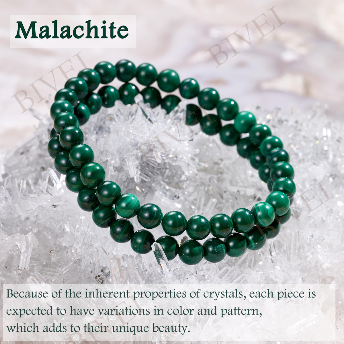 Bivei Malachite - Transformation - 6mm Beaded Bracelets for Women Handmade Semi Precious Natural Stone Stretch Elastic Jewelry for Women Yoga Protection Gifts