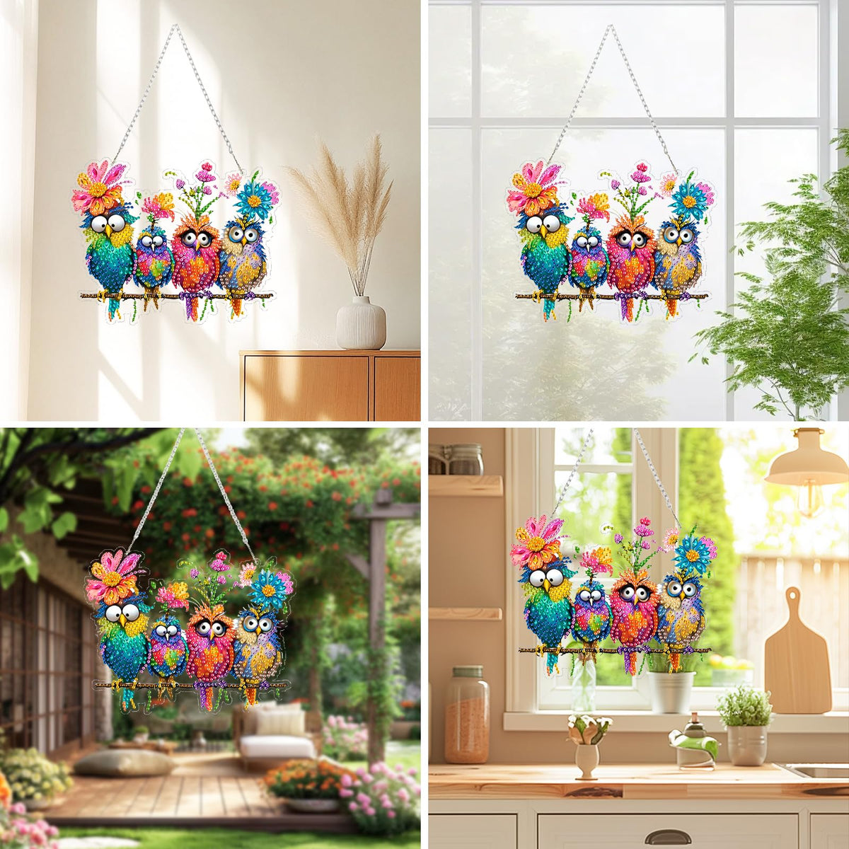 pudinbs Diamond Art Kit for Adult, 5D Diamond Art Painting Window Pendants Home Garden Wall Hanging Kits Hanging Ornament, DIY Acrylic Double Sided Ornaments (Bird)