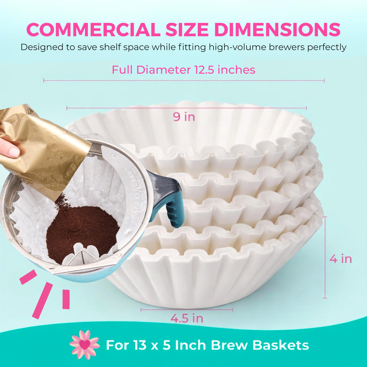 Katy’s Extra Large Commercial Coffee Filters (12.5” x 4.5”) for BUNN, Fetco & Curtis 1.5–3 Gallon Coffee & Tea Machines - Tall Walls, No Ground Overflow - Premium Filters for Businesses (Bulk Pack)