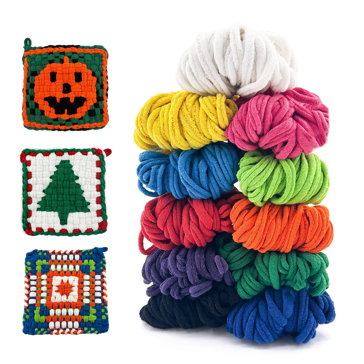 OYACH 440pcs 10 inch Cotton Weaving Loom Refill Loops,11 Colors Rainbow Potholder Loom Loop Bands,Weaving Pot Holder Refill Loops DIY Crafts for Adults Kids,8pcs 8" Potholders(Loom not Included)