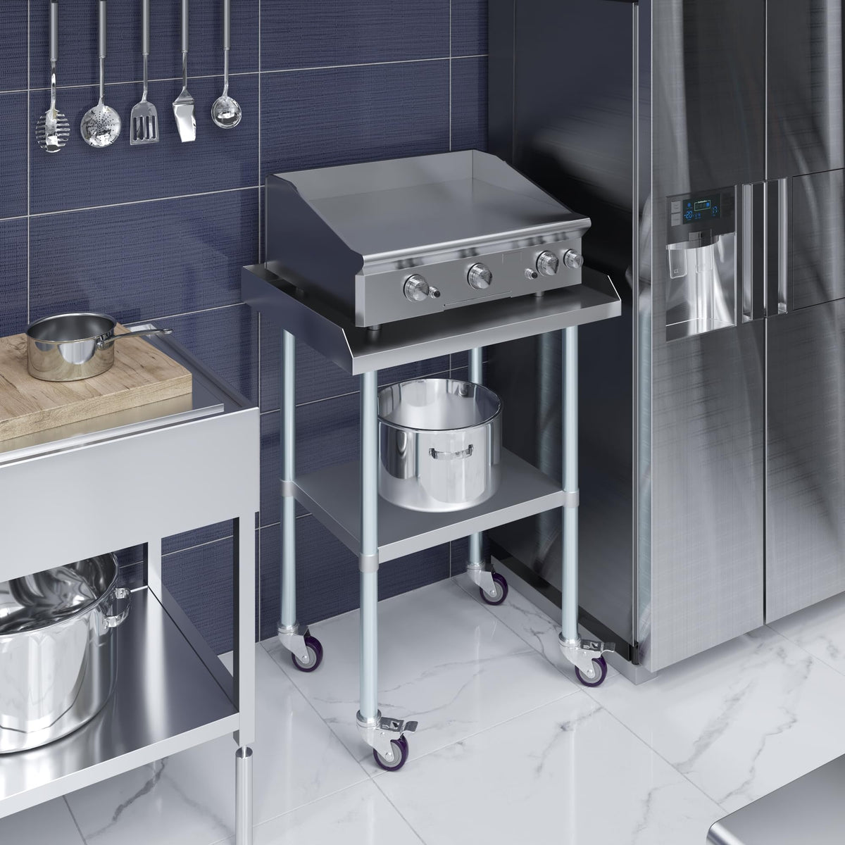 AmGood Commercial Work Table with Backsplash and Sidesplashes with Casters | NSF (Stainless Steel Table with Sideguards + casters, 30" Long x 24" Deep)
