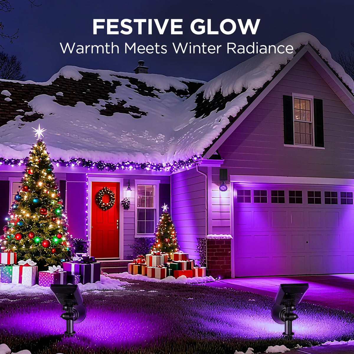 InnoGear Solar Lights Outdoor Waterproof Halloween Christmas Solar Garden Light for Outside Yard Landscape Lighting Pathway Spot Lights Spotlight Wall Light Auto On/Off, 2 Pack (Violet Purple Light)