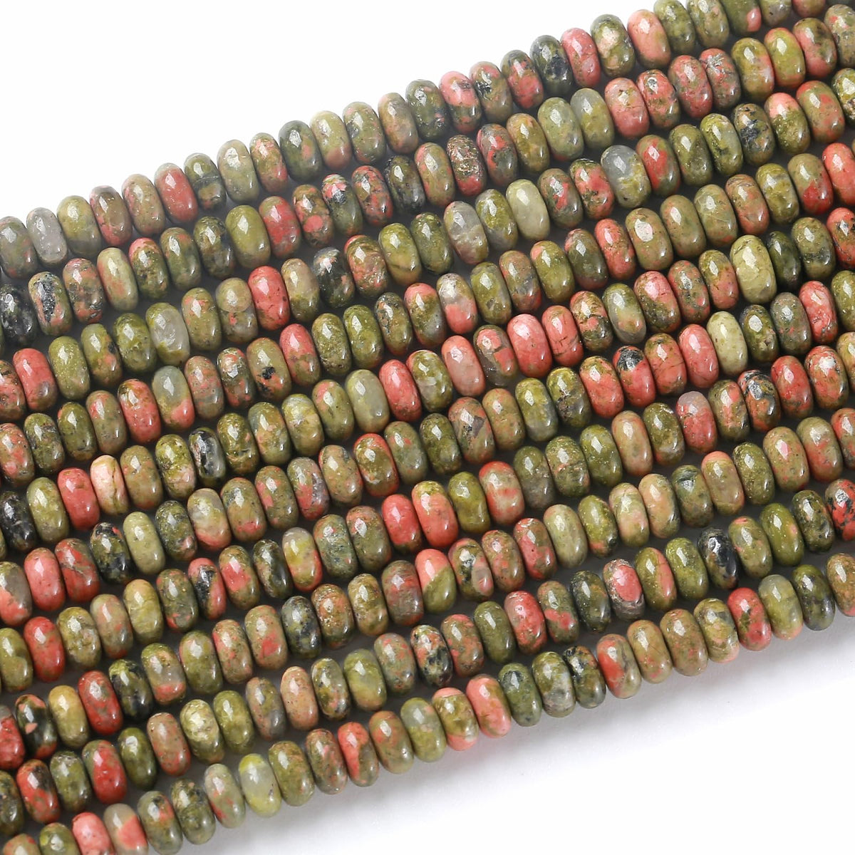 5x8mm 76pcs Natural Stone Unakite Rondelle Spacer Loose Beads Abacus Disk Stone Round Loose Gemstone Beads for Jewelry Making DIY Bracelet Necklace