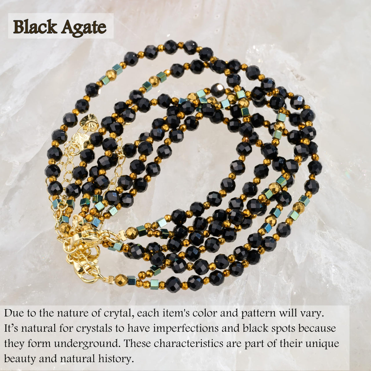 Farfume Black Agate - Protection - Crystal Beaded Bracelets, Chakra 4mm Natural Stone Beads Bracelets, Gemstone Spiritual Jewelry Gifts for Mother's Day