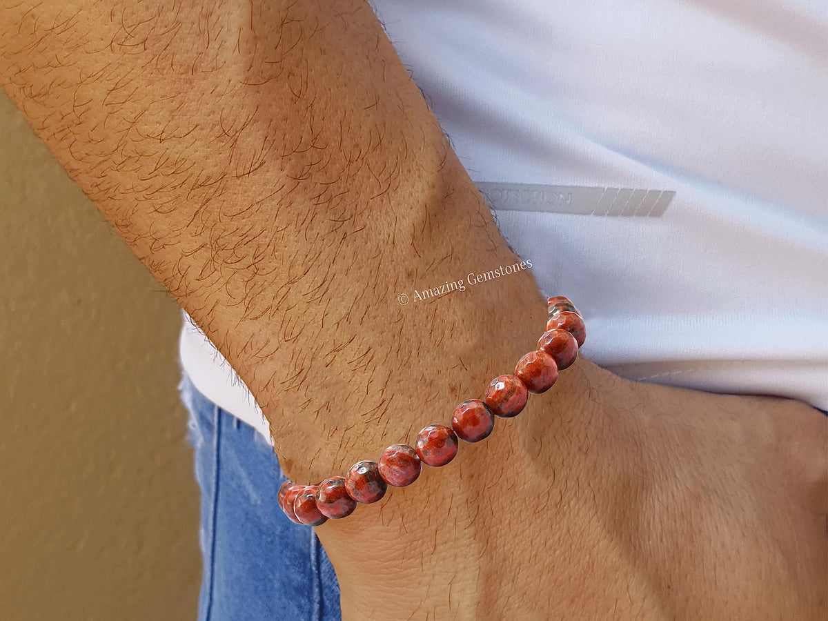 Amazing Gemstone Red Black Jasper Bracelet for Women - Chakra Mens Bracelet Protection Crystals and Healing Stones - Blessing Bracelet Spiritual Meditation Gift Christmas Stocking Stuffers