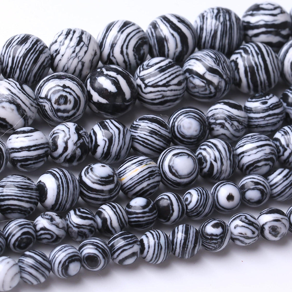 8MM Black and White Peacock Turquoise Round Loose Beads Natural Gem Beads Crystal Energy Stone Beads for Jewelry Making DIY Bracelet Necklaces