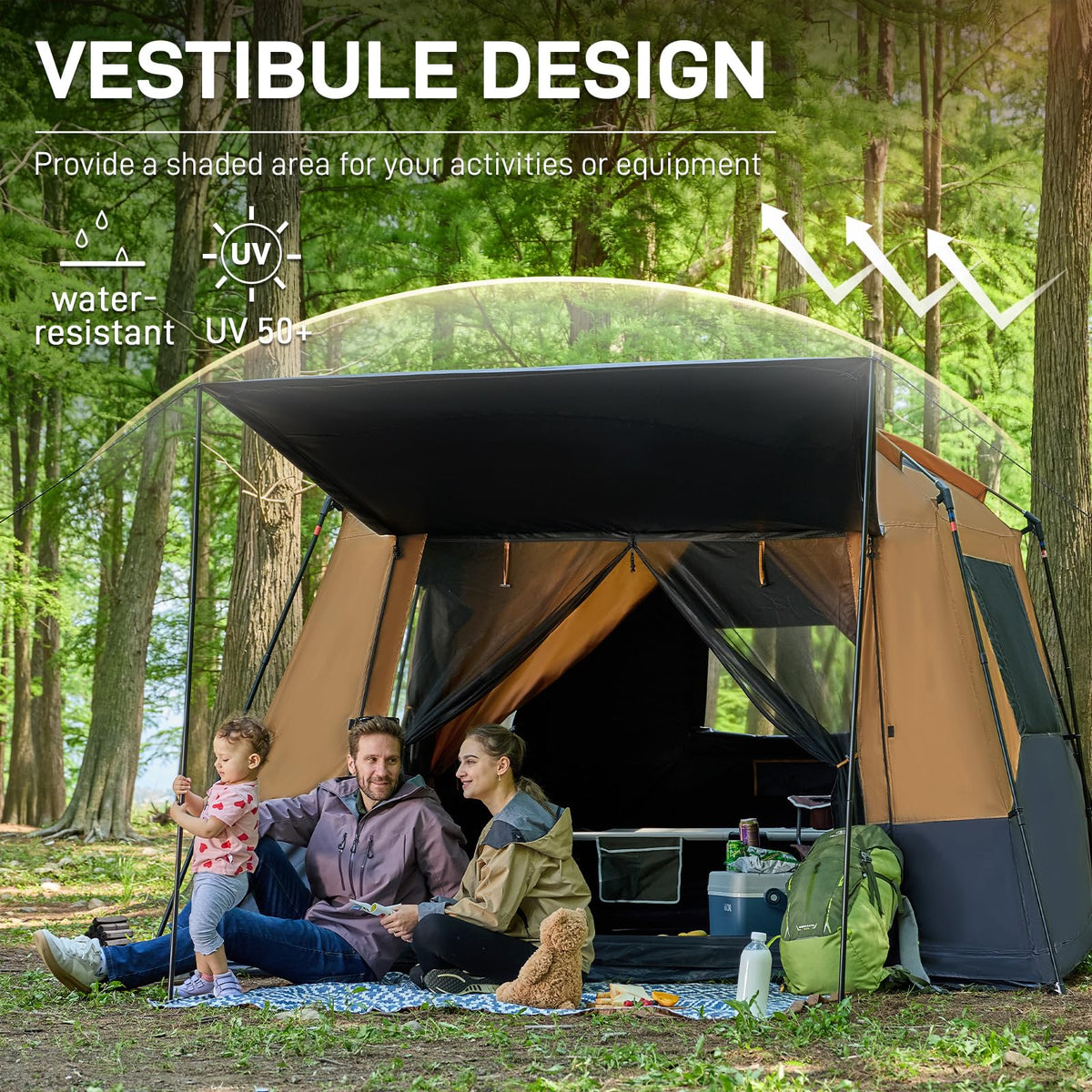 EVER ADVANCED 10 Person Camping Blackout Design Tent, Multi Room Tent for Family, Large Tents with Rainfly and Carry Bag, 2 Doors, Water-Resistant, 14ft x 10ft x 84in