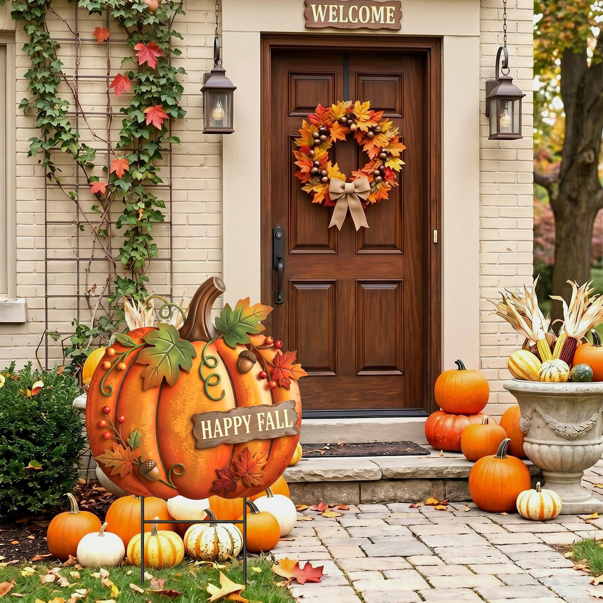 Amyhill Fall Outdoor Decor Pumpkin Metal Garden Stakes 25 Inch Autumn Welcome Yard Signs Fall Decorations Autumn Outdoor Decorative Garden Stakes Decorations Thanksgiving Harvest Patio Lawn Walkway