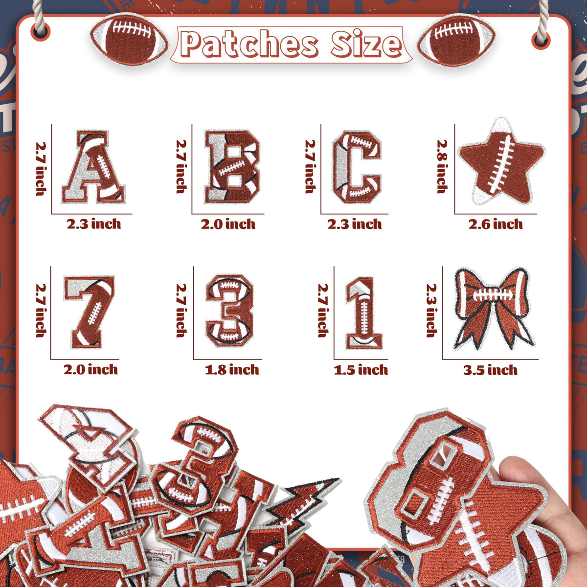 Meneng Iron On Letters Patches for Clothing: 48PCS Football A-Z Alphabet and 0-9 Embroidered Patch for Bowl Party Gifts - Football DIY Crafts for Customizing Jackets Backpacks Hats Jerseys Name&Number