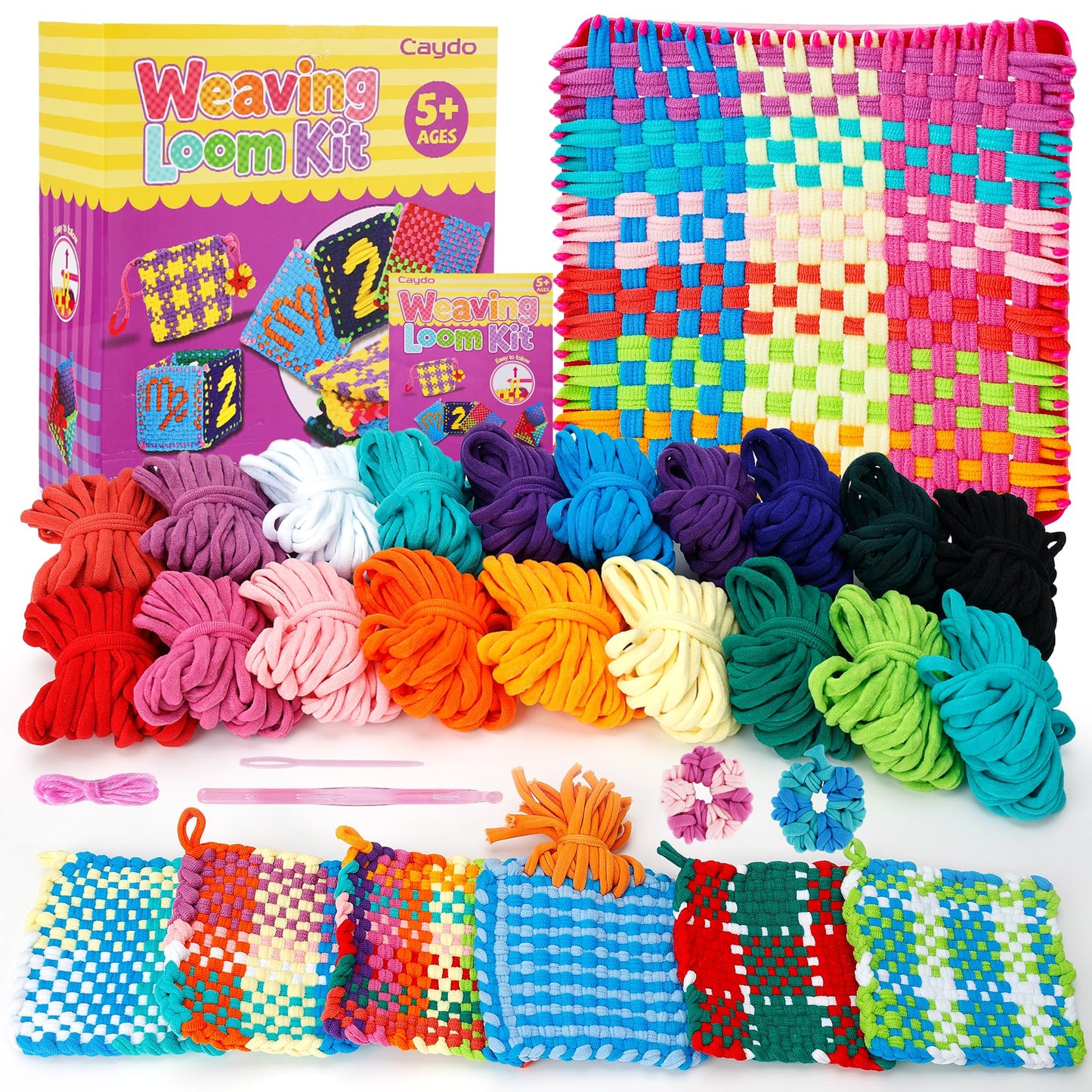 Caydo Weaving Loom Kit Toys, Pot Holder Loom Kits Includes 448 (16 Colors) Craft Loops and Matching Tools, DIY Art and Craft for Adults, Potholder Loom Activity for Gift