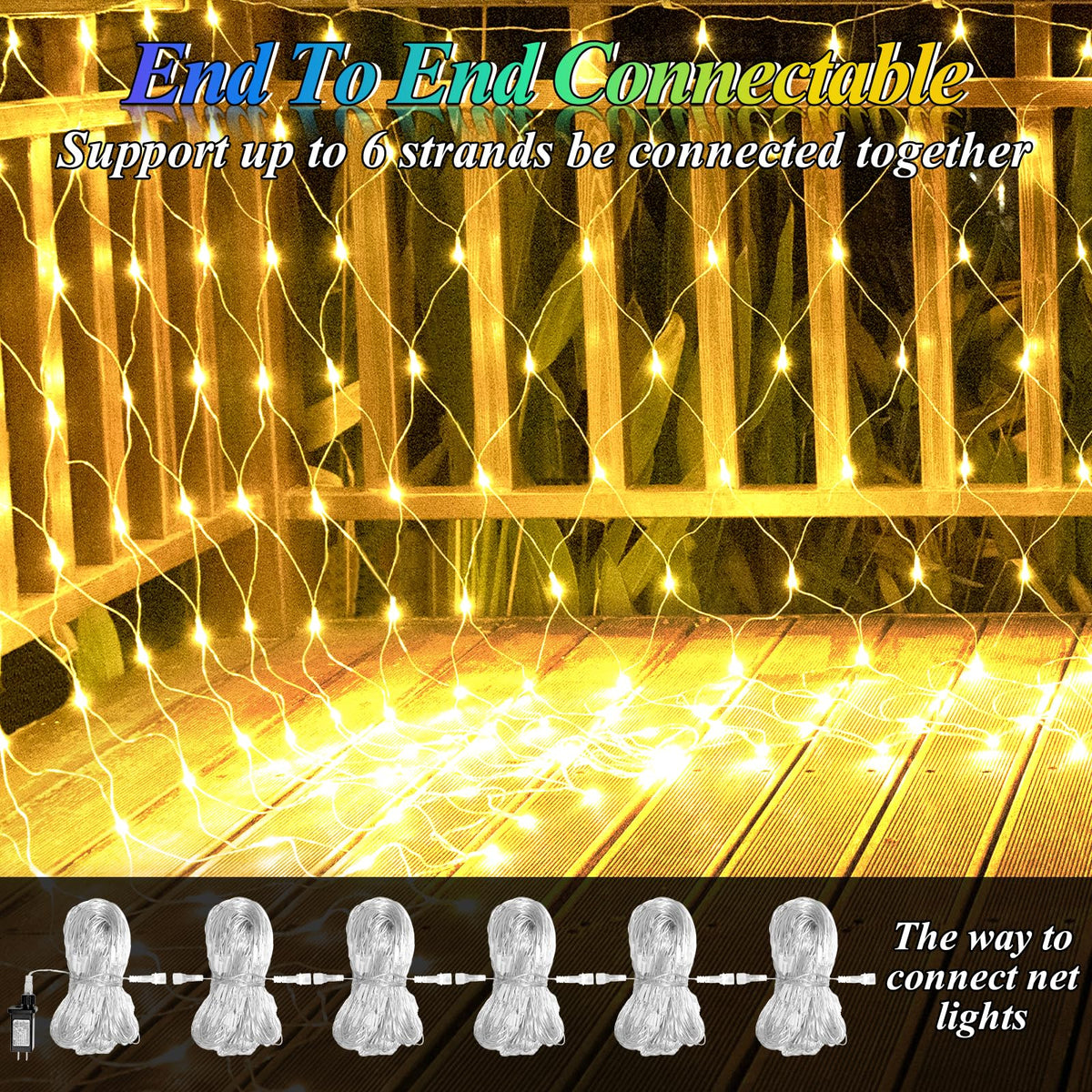 Lovelite 120 LED Christmas Net Lights, 5ft x 5ft Mesh Lights Outdoor 8 Modes Timer, Waterproof Connectable String Lights Clear Wire Plug in for Bushes Lawns Garden Holiday Wedding Party - Warm White