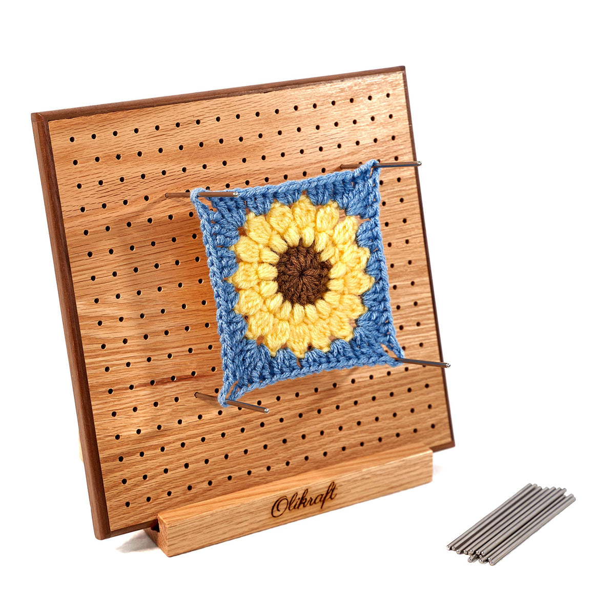 Olikraft Crochet Blocking Board with 50 Pins and Wooden Yarn Swift – Premium Red Oak Blocking Board for Crochet Projects (8 inches) Yarn Swift for Tangle-Free Yarn Management