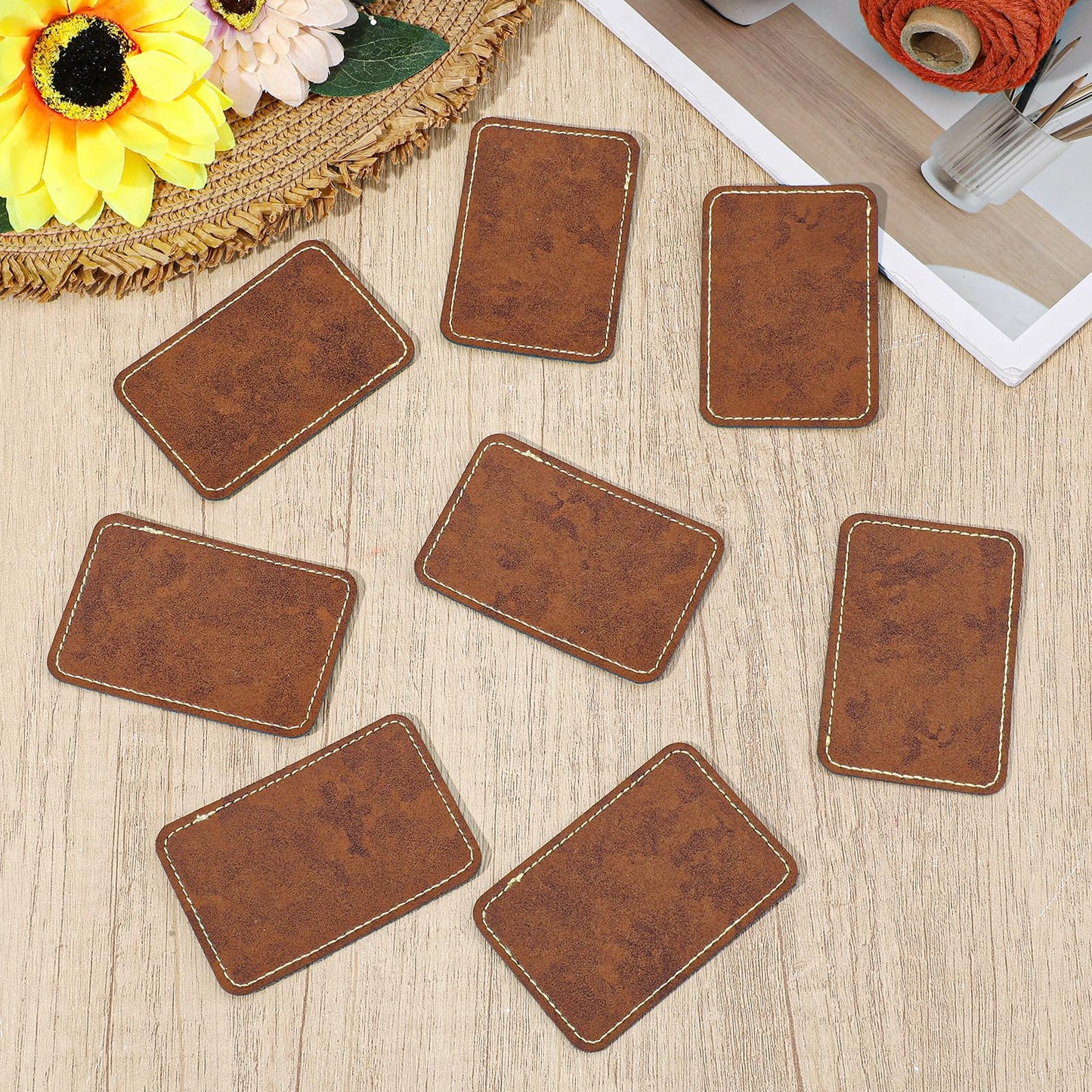 100 Pack Blank Leatherette Hat Patch with Adhesive, Rectangle Laserable Leatherette Patch, Faux Leather Patches for Hats Custom Fabric Repair Sew Laser Supplies (Chestnut, 2 x 3 Inches)