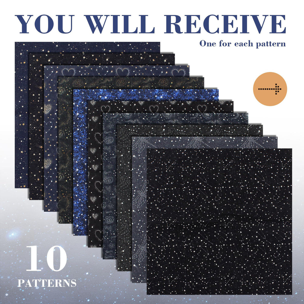 10pcs Quilting Print Fabric 19.9"X19.9" Cotton Fat Squares Sheets Printed Starry Sky Supplies for Sewing Patchwork Scrapbooking DIY Craft
