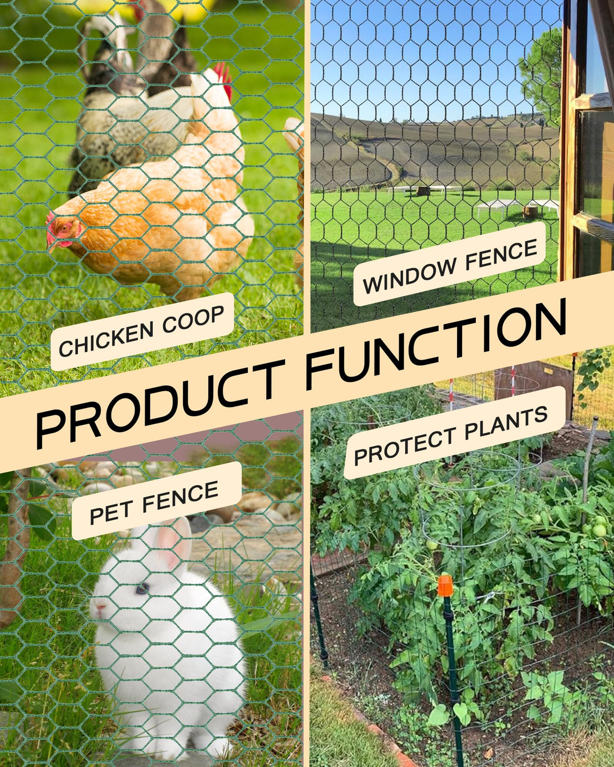 Chicken Wire 15.7in x 118in with a Pair of Gloves，1 Wire Cutter，50 Pcs Cable Zip Ties, Floral Chicken Wire Mesh 0.8in Hexagonal Galvanized PVC Coated Garden Netting Fence for Craft Poultry Garden