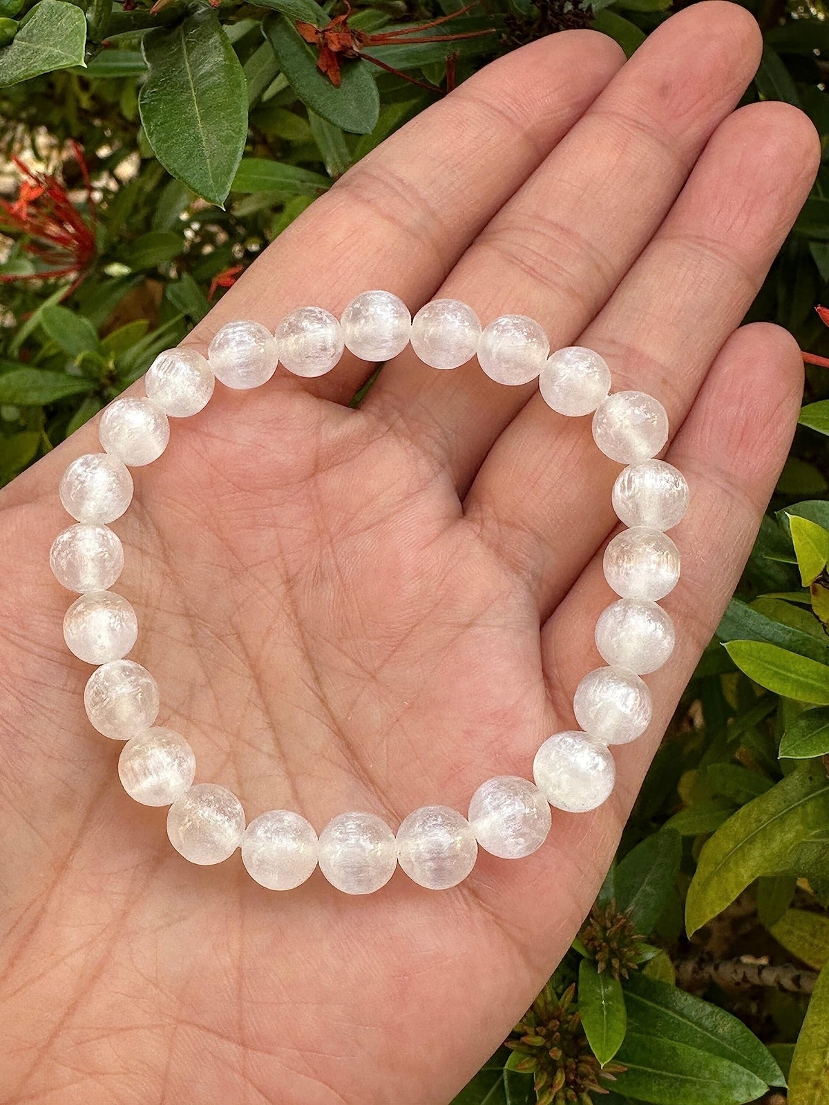 GAF TREASURES Selenite Crystal Bead Bracelet 8mm, Genuine Selenite Stretch Gemstone Bracelet, Healing Crystal Bracelet, Gift for Men & Women (1)
