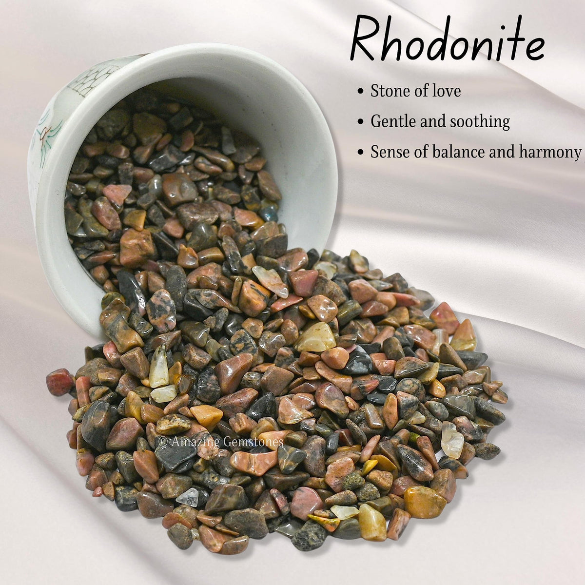 Amazing Gemstone Rhodonite Crystal Chips Aquarium Gravel Rocks - 1000+ Carat Bloodstone Chips Bulk Fish Tank Gravel, Small Tumbled Stone Chips and Tiny Crystals for Decoration (AAA Grade Gemstones)