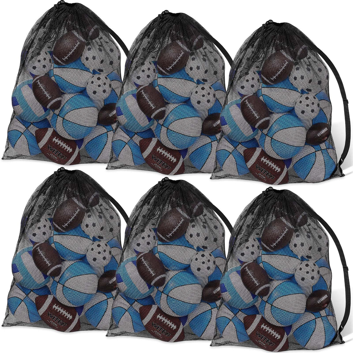 Shappy 6 Pack Extra Large Sports Ball Bag 30 x 40 Inches Mesh Soccer Basketball Bags Large Mesh Pouch with Adjustable Shoulder Strap for Football Volleyball Gym Sports Equipment
