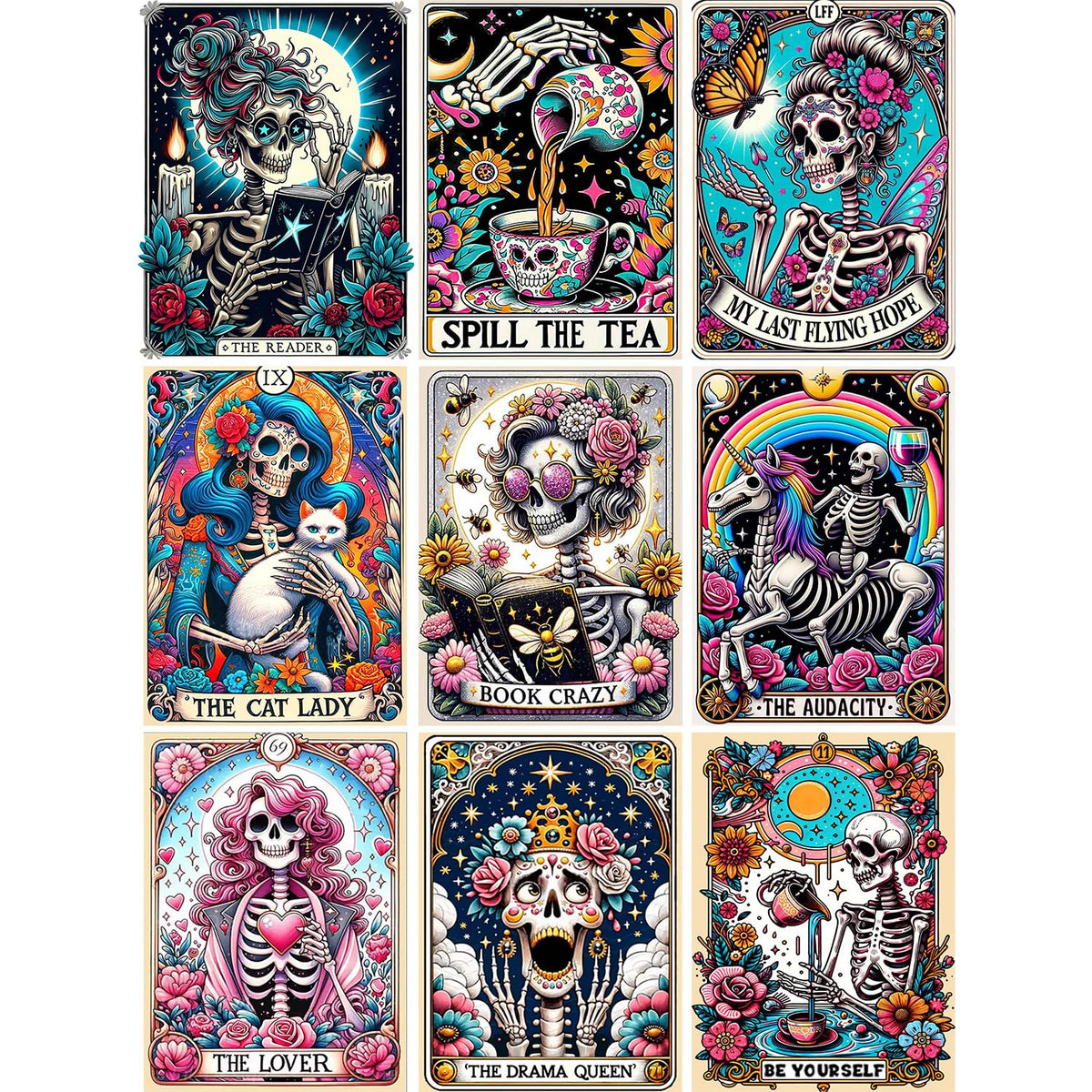 GOUOYANA Skull Diamond Art Kits for Adults - 9pcs, Tarot Card Diamond Painting for Beginners, DIY Full Rhinestone 5D Gothic Diamond Painting Kits (Gemstone Craft), Home Wall Decoration (12x16 inch)