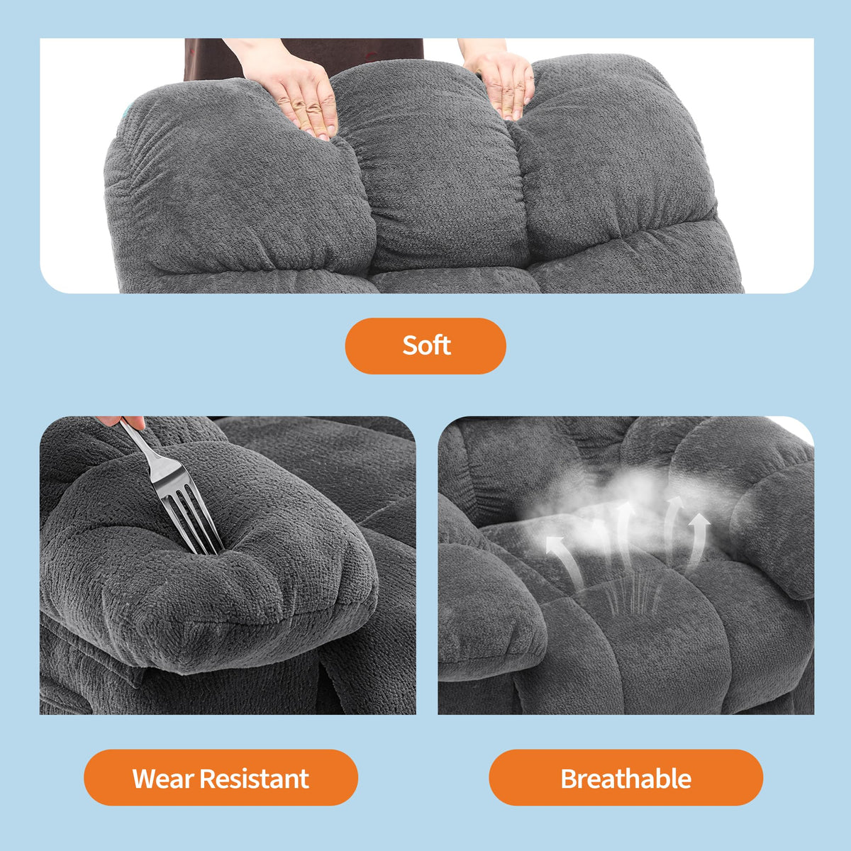 Garvee Manual Recliner Chair,Ergonomic Overstuffed Breathable Fabric Reclining Chair with Side Pockets,q235 Steel Frame Lazy Boy Recliner Single Sofa for Living Room Bedroom
