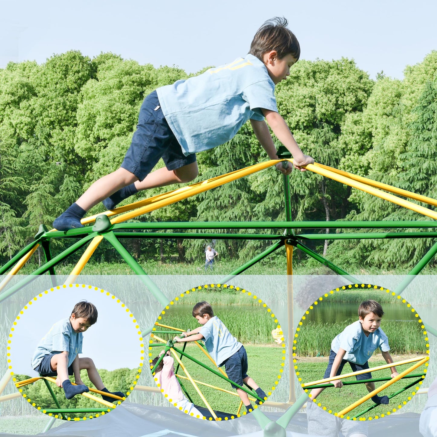 Virubi 13 FT Climbing Dome with Hammock for Kids 3-10, Outdoor Play Equipment Supporting 1000 lbs, Anti-Rust Jungle Gym, Easy Assembly Geometric Dome Climber Play Center