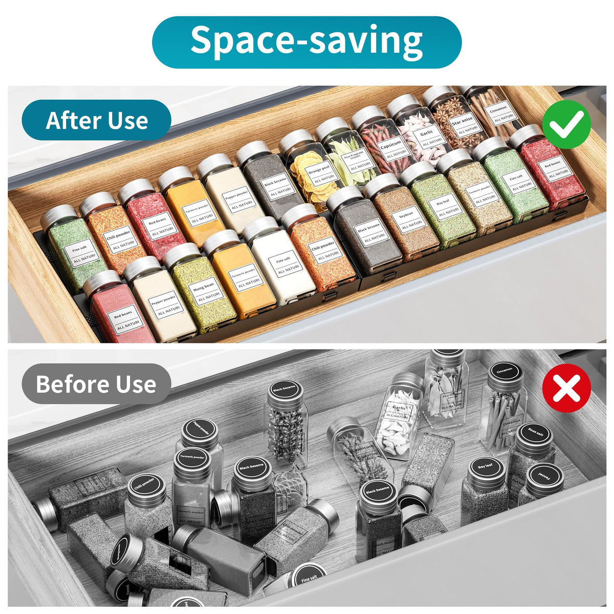 BOIVSHI Spice Drawer Organizer, 4 Tier Metal Spice Organizer for Drawer Insert, Spice Organization for Drawer, Kitchen, Countertop, Pantry (Jars Not Included)