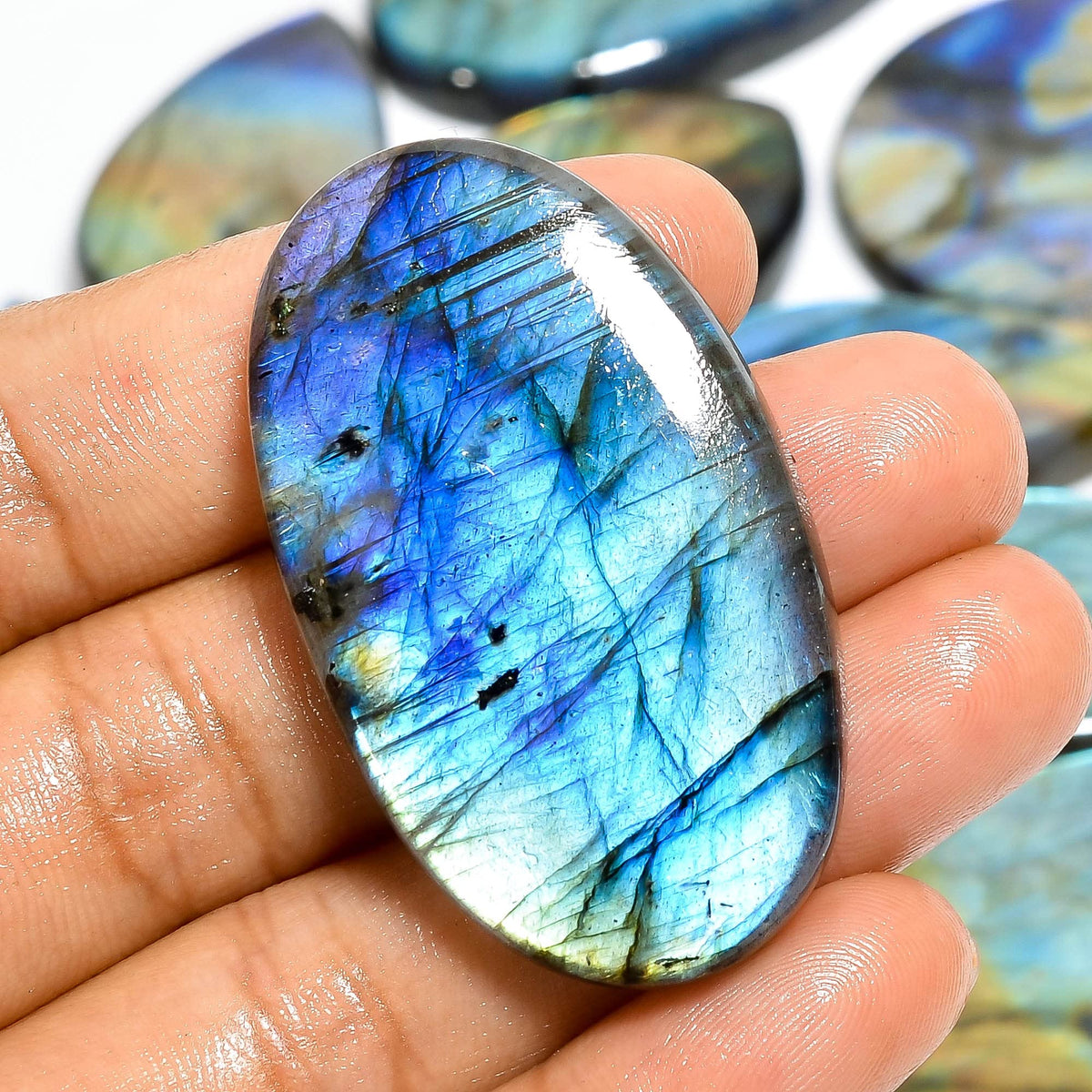 Natural Labradorite Gemstone- Healing Crystals for DIY Jewelry Making -Loose Natural Cabochon -Perfect for Crafting Unique Jewelry Designs Gift for Her, Mother and Wife (5 pcs, 25-35 mm)