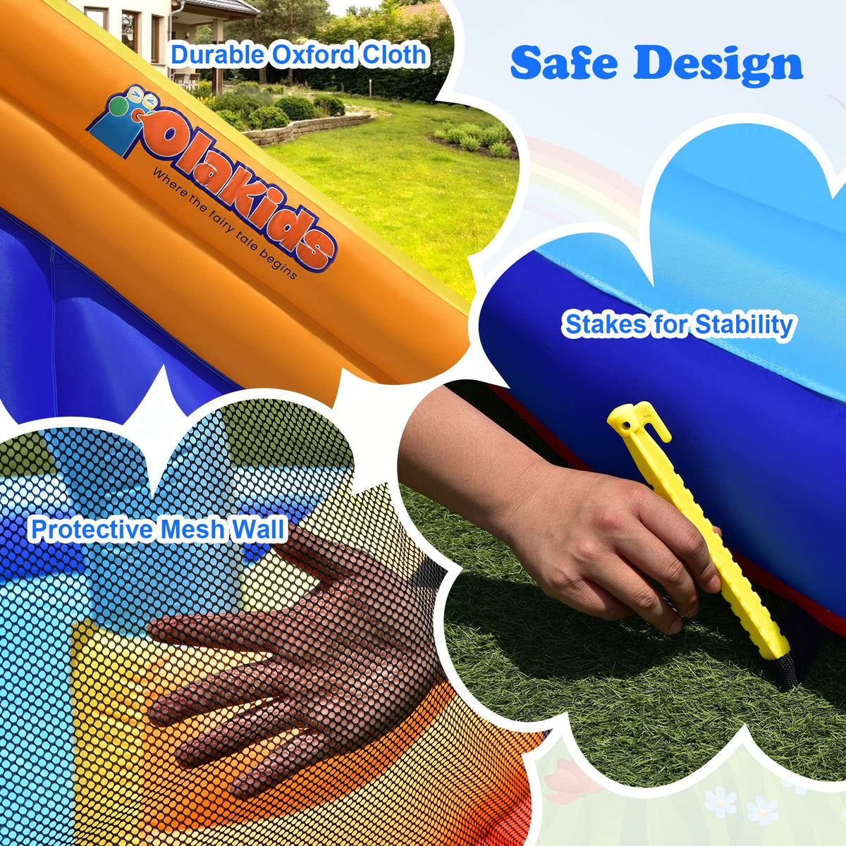 OLAKIDS Inflatable Water Slides, 14FT x 10FT x 8.5FT Shark Theme Bouncy House with Slide, Splash Pool, Climbing Wall, Water Gun, Outdoor Jumping Castle with Hose Carry Bag Stakes