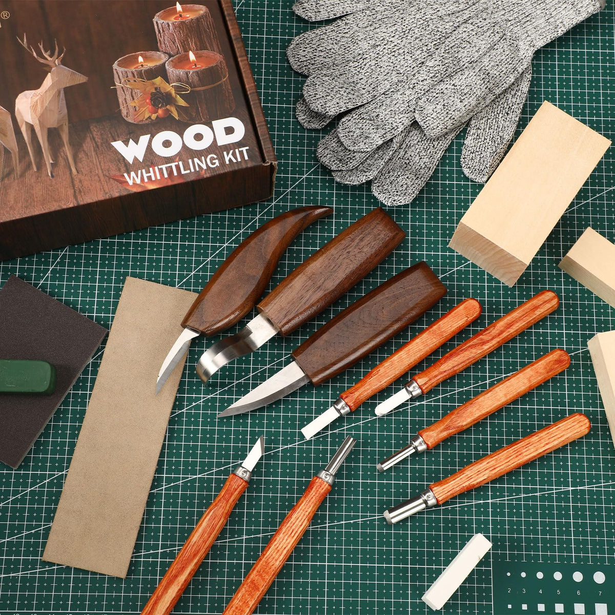 AUGSUN Wood Carving Kit, 17 Pack Wood Whittling Kit Hand Carving Knife Tools Set for DIY Sculpture Carpenter Experts & Beginners