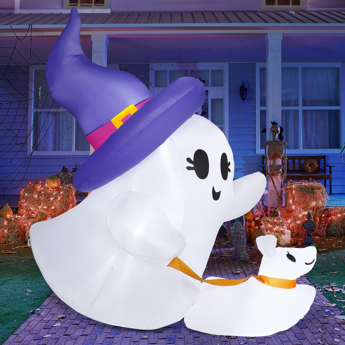 Joiedomi 6 FT Halloween Inflatables Outdoor Decoration, Cute White Inflatable Ghost Walking Dog Decor with LED Light, Ghost Blow Up Yard Decoration for Halloween Outdoor Garden Lawn Yard and Party