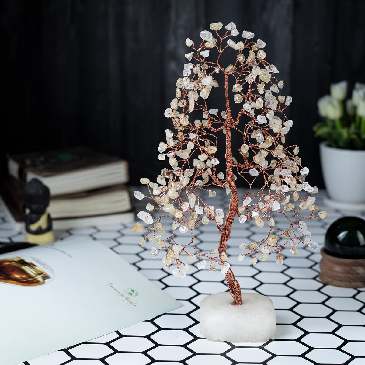 Crocon® Citrine Crystals Tree of Life Quartz Base, Birthday Gifts for Women, Men Home & Office Decor Money Tree Healing Crystals Womens Gifts Ideas House Warming Gift Sister Unique Decoration Present