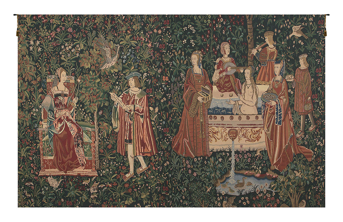 C Charlotte Home Furnishings Inc Bath and Reading in the Garden Belgian Tapestry Wall Hanging | Viscose Cotton and Polyester Blend Wall Art | 69 in. x 112 in | Home Decor Accents