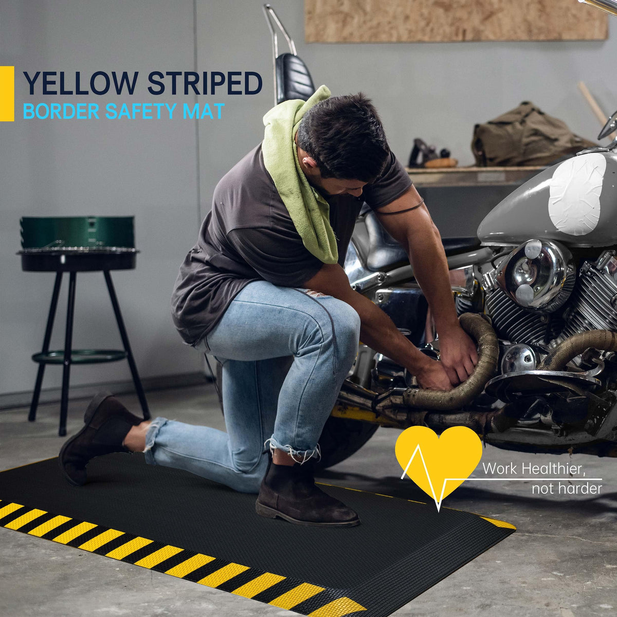 FEATOL Anti Fatigue Mat Industrial, Ergonomic Standing Floor Mat for Work for Stand -Safety Support for Leg & Back Pain(Yellow Border, 20" x 39", 1PC)
