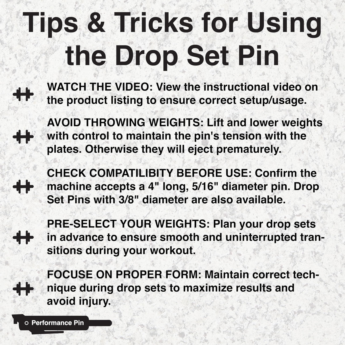 PERFORMANCE PIN The Original Drop Set Pins for Gym | One More Rep with Weight Stack Pins | Instant Transition to Lower Weights for More Reps | Proudly Made in America | 5/16" Pin | Black