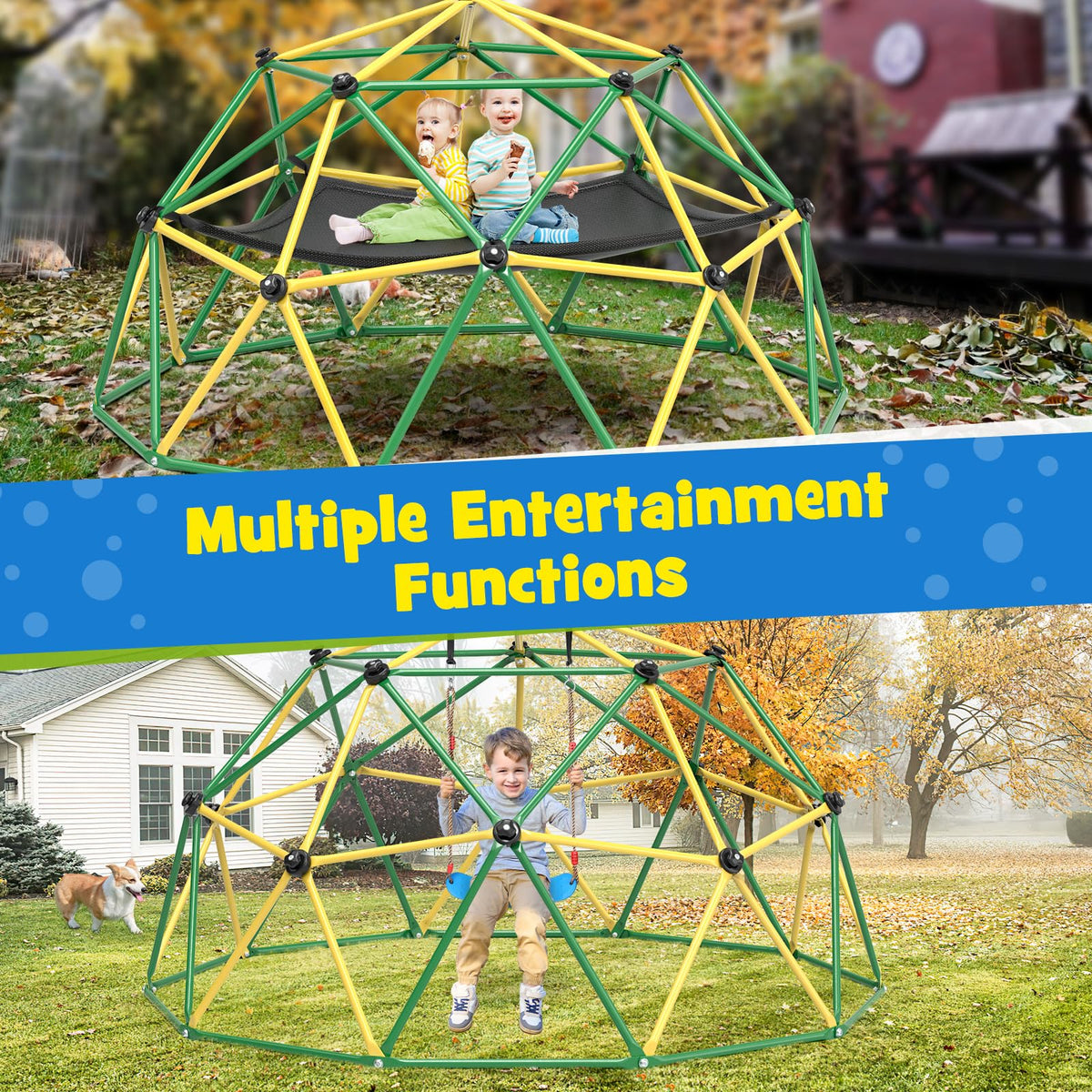 Amictoy Climbing Dome, 10FT Climber with Hammock & Swing, Jungle Gym Backyard for Kids, 2025 Upgraded Model Indoor Outdoor Toddler Play Equipment, Easy Assembly, Safety Certified