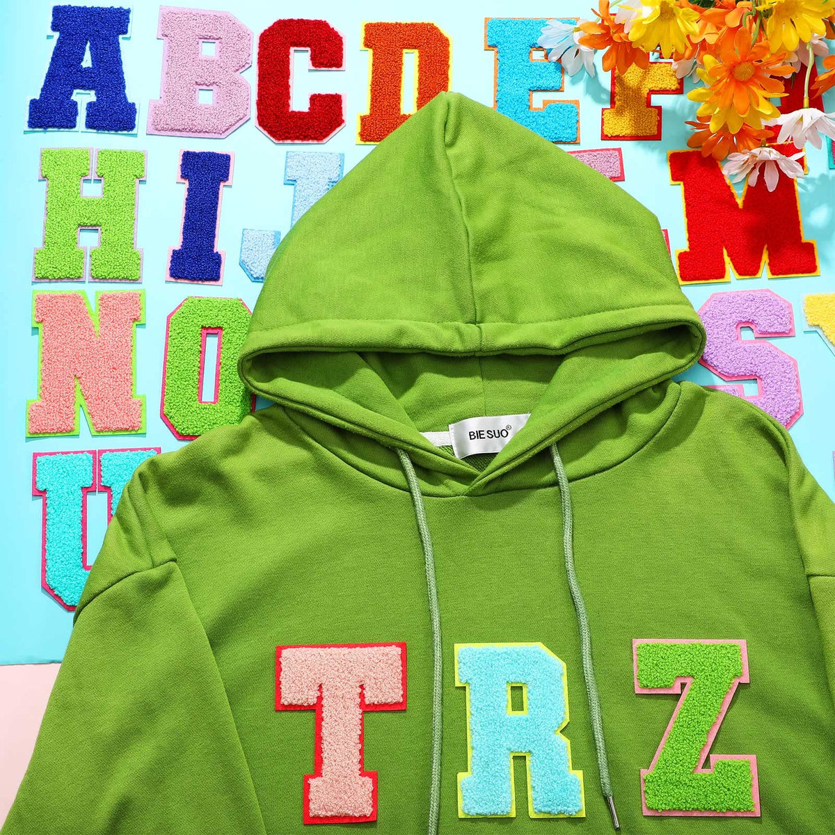 Waydress 26 Pcs Preppy Chenille Letter Iron on Letters Patches 4.5 Inch Self Adhesive, Sew on Chenille A-Z Alphabet Letter Patches for Clothing DIY Supplies(Vivid Style)
