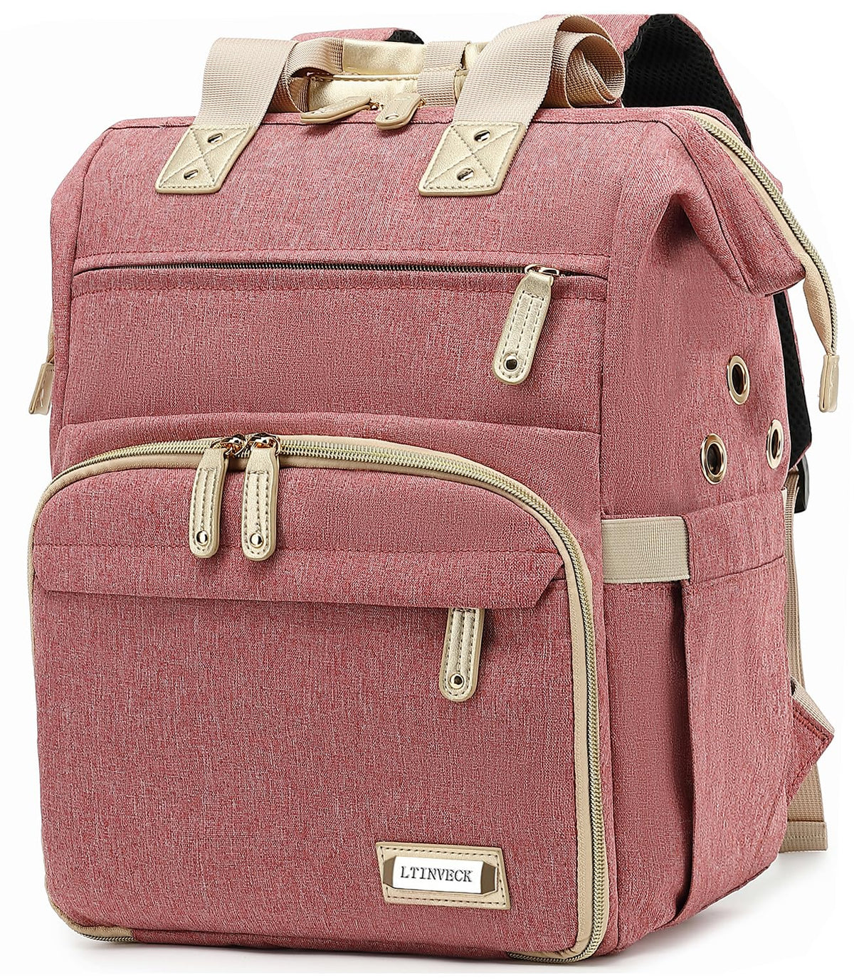 LTINVECK Knitting Bag Backpack,Yarn Storage Organizer Travel Crochet Bag,Large Capacity Tote Bag Yarn Holder Case for Carrying Projects, Knitting Needles, Crochet Hooks Pink