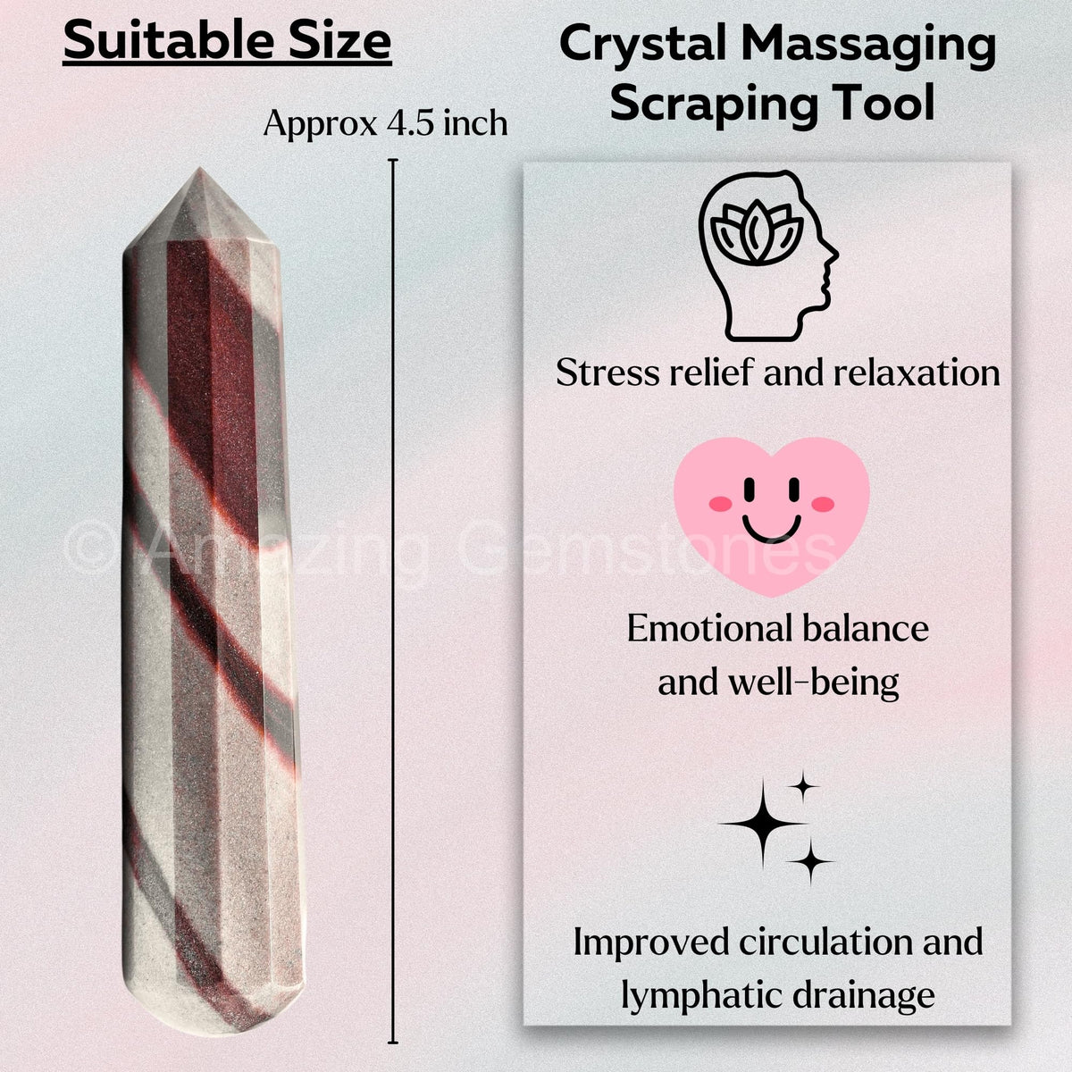 Amazing Gemstone Narmada Shiva Lingam Crystal Wand Massage Stick - Pelvic Wand Gua Sha for Adults - Crystals and Healing Stones Massage Wands for Adults Gifts (Pointed)
