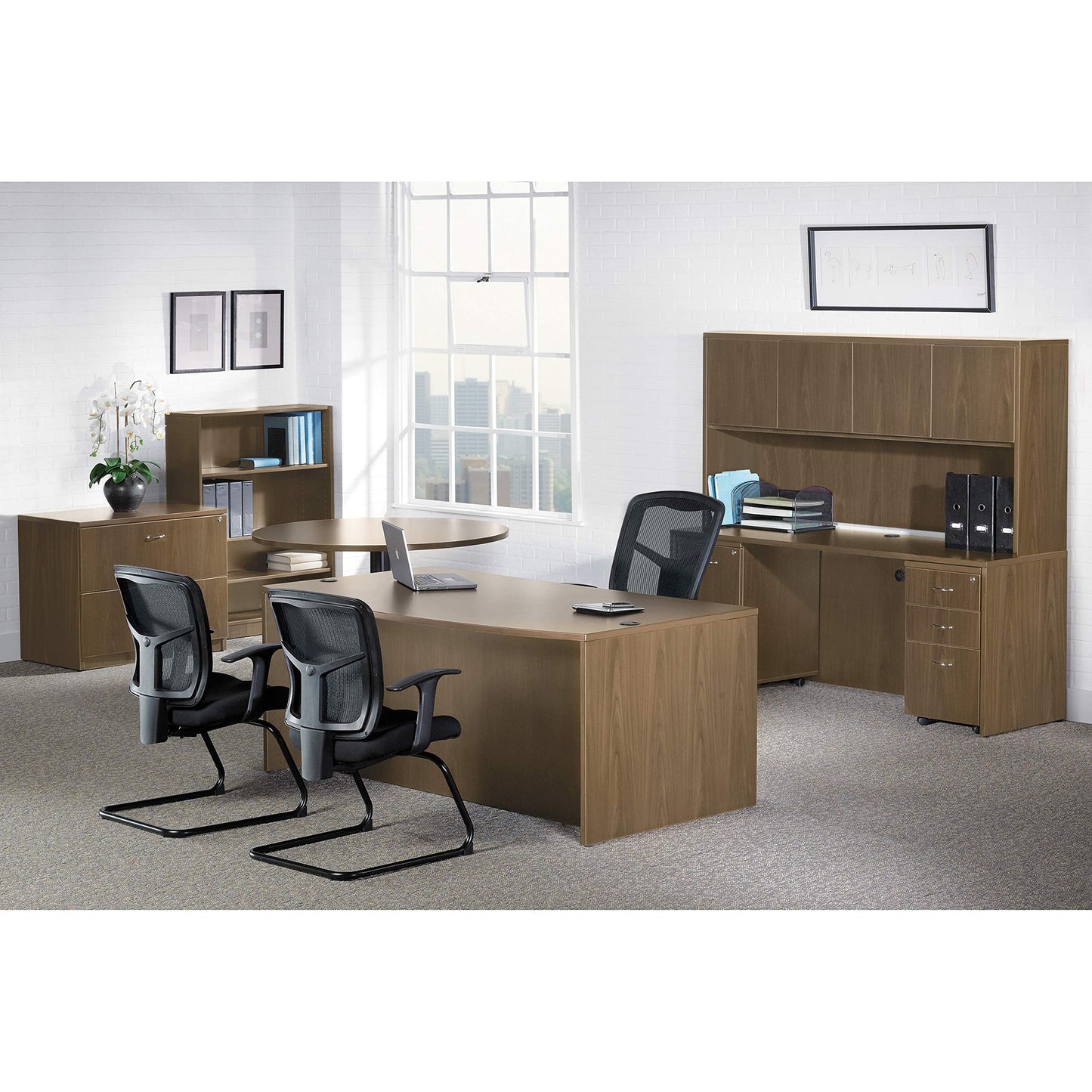 Lorell Essentials Walnut Freestanding Mobile Pedestal