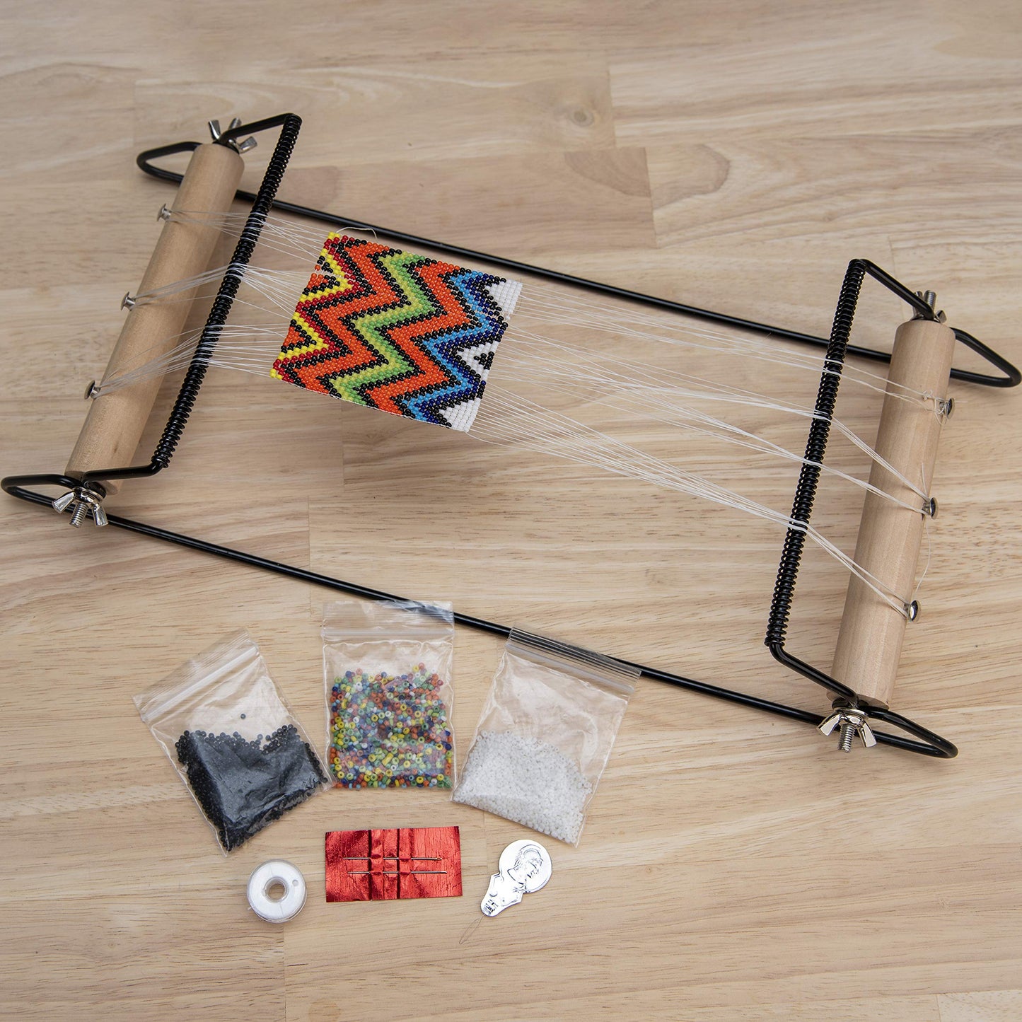 The Beadsmith Extra Wide Metal Bead Loom Kit, Includes Extra Wide Loom (14.5" x 6" x 8.5"), Thread, Needles, and 36 Grams Glass Beads for Bracelets, Necklaces, Belts, and More