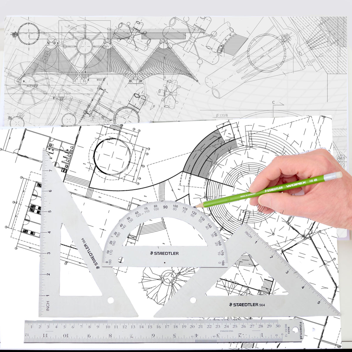 STAEDTLER Stainless Steel Math Set - With 12in Ruler, 2 Triangle Set Squares (45/90° & 30/60°), 6in Protractor - Precision Drawing & Drafting