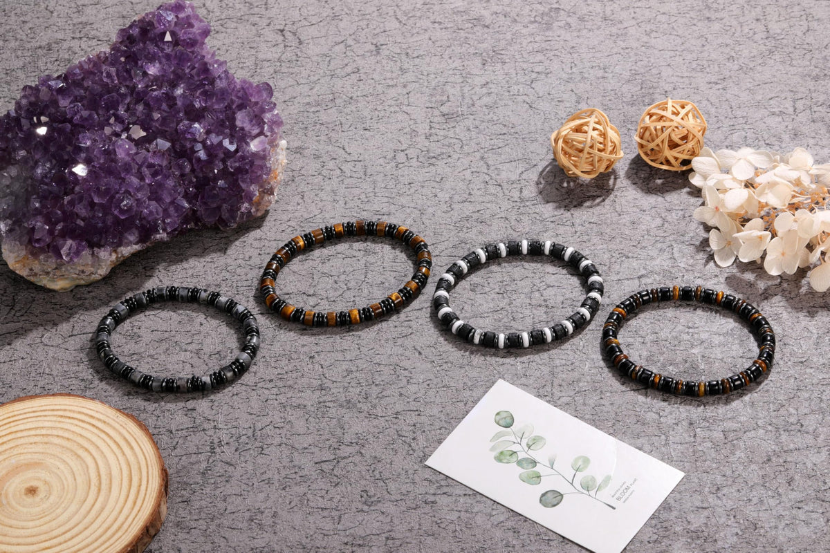 Top Plaza Triple Protection Bracelet for Men Tiger Eye Black Obsidian Hematite Bracelet Natural Handmade Gemstone Beaded Bracelets Balance Meditation Jewelry Christmas Gifts