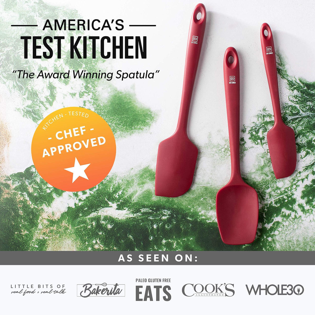 DI ORO Silicone Spatula Set - Rubber Kitchen Spatulas for Baking, Cooking, & Mixing - 600°F Heat-Resistant & BPA Free Silicone Scraper Spatulas for Nonstick Cookware - Dishwasher Safe (5pc, Red)
